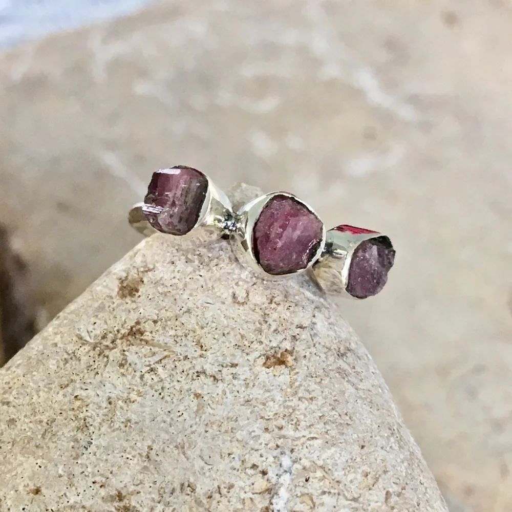 Raw rubellite tourmaline crystal sterling ring 7 NWT - Picture 2 of 5
